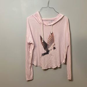 AEO Soft & Sexy T Light Hoodie in Light Pink with Bird Graphic Design